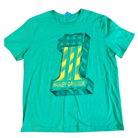 Harley Davidson Mens XL Green and Yellow #1 Tee 100% Cotton NWT - Picture 1 of 6